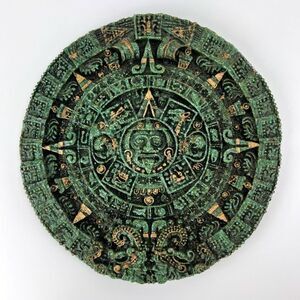 VTG Aztec Mayan Calendar Green Crush Malachite Stone Wall Hanging Decor Mexico